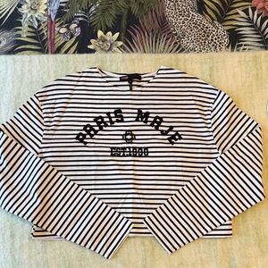 Maje Striped Long Sleeve Paris Graphic Top size 0